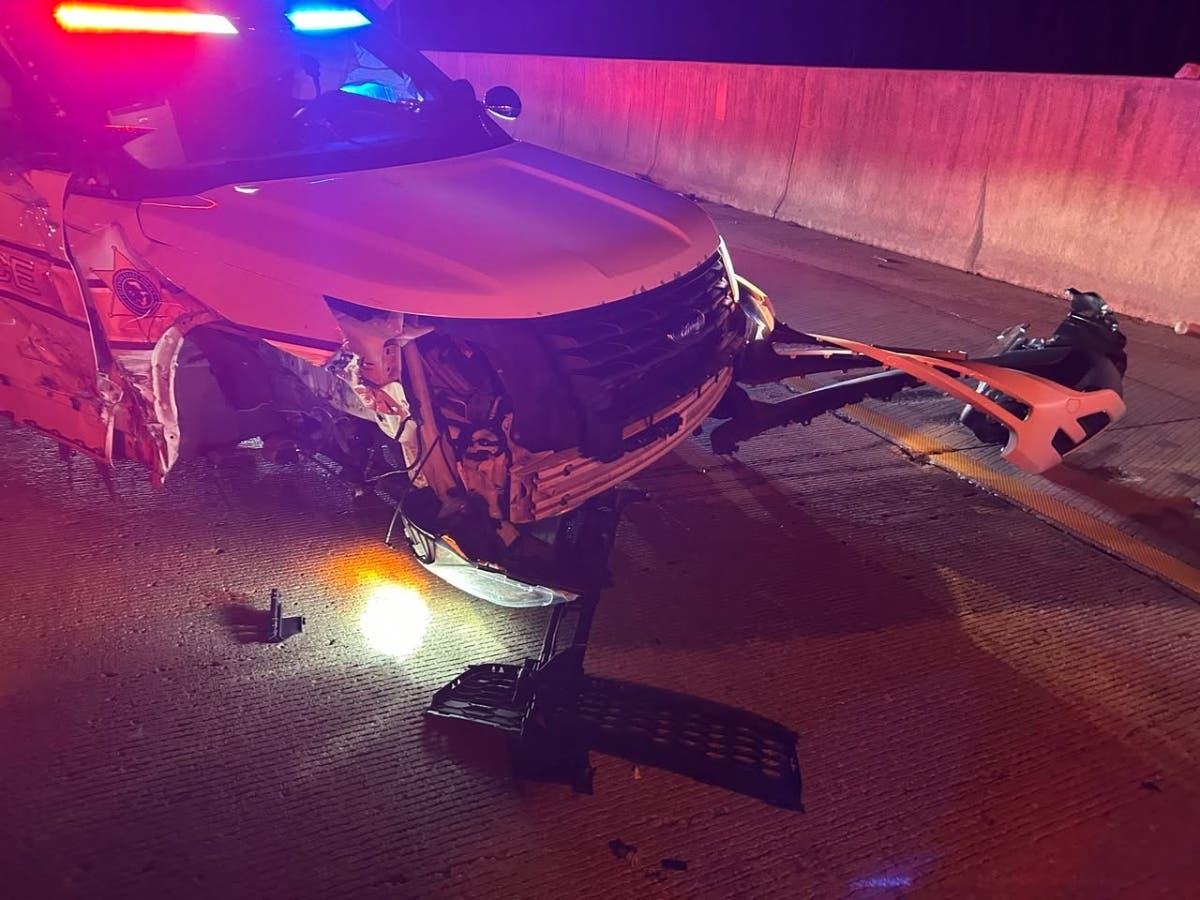 An Illinois State Police squad car was struck on I-80 near New Lenox Sunday. An Oak Lawn man has been charged in the crash. 