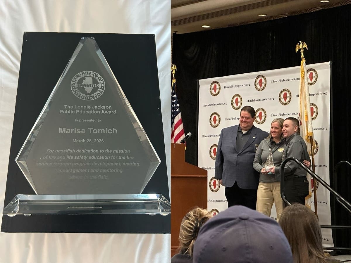 New Lenox Fire Protection District Fire and Life Safety Educator received the Lonnie Jackson Award on March 25. 