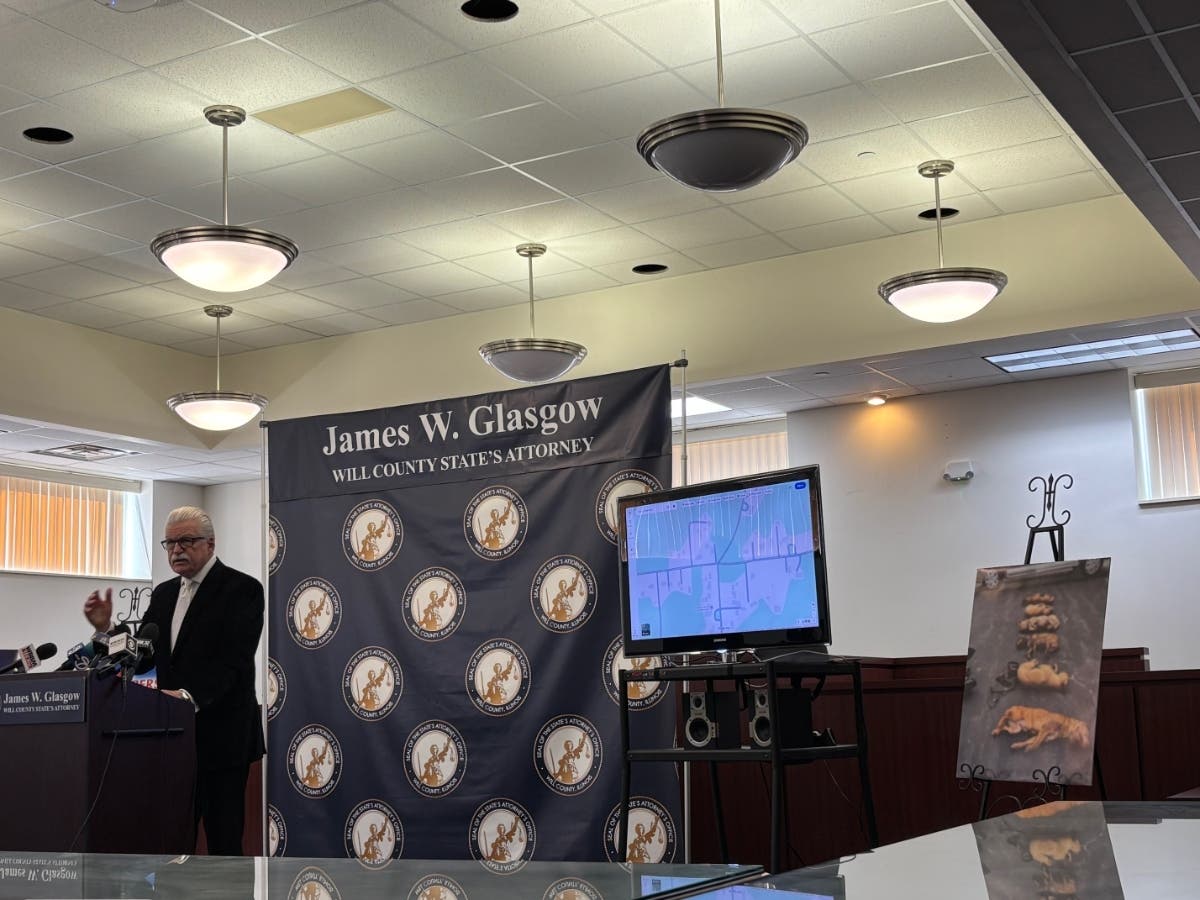 Will County State's Attorney James Glasgow speaks at a press conference about animal cruelty case Monday in Joliet. 