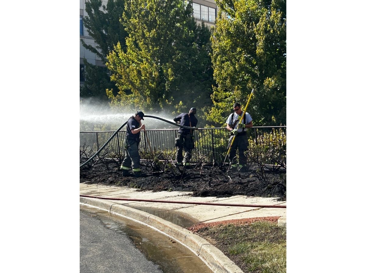 A brush fire outside Silver Cross Hospital on Tuesday afternoon triggered smoke alarms and evacuated two buildings as a precaution.