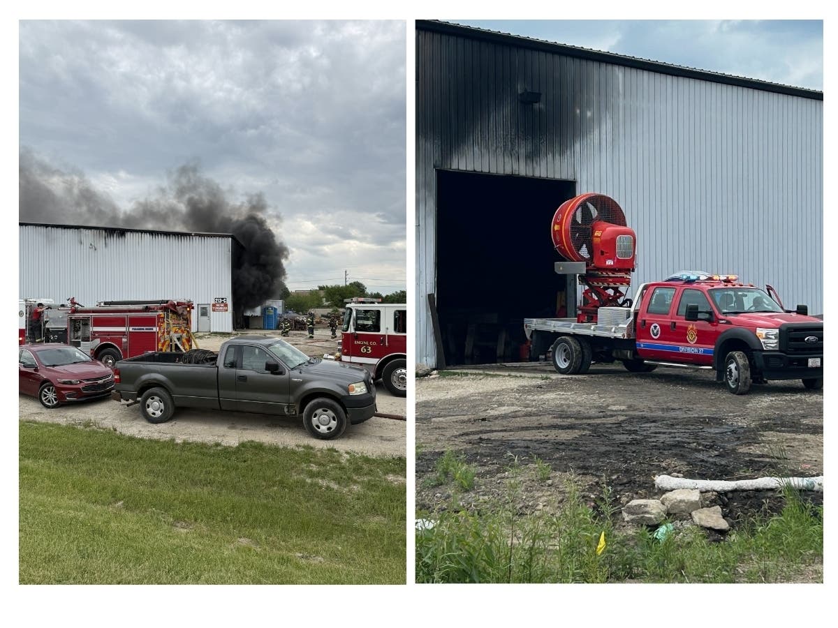 A large fire in a commercial building in unincorporated New Lenox Township Friday morning closed a portion of Cedar Road for several hours. 