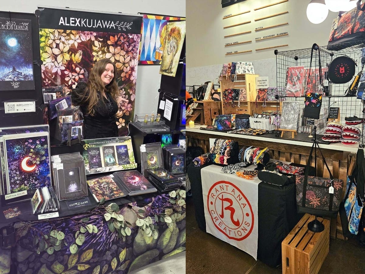 Art by Alex Kujawa is one of the featured artists in the event showcasing spooky books, art, originals and print. Rantana Creations was in the 2025 Summerween Market and show cases many handmade hats and bags perfect for the event.
