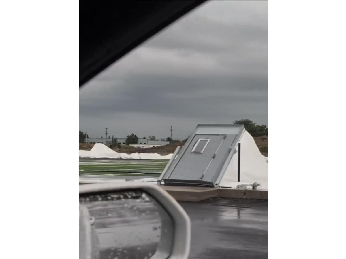 The Interstate Sports Dome, or I80 Sports Dome, was brought to the ground by tornado-force winds during storms on Monday. 