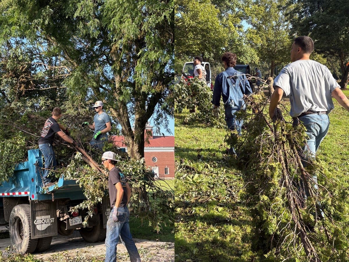 Pipefitters Local 597 recently sent 60 apprentices to help with storm clean-up efforts at Glenwood Academy. 