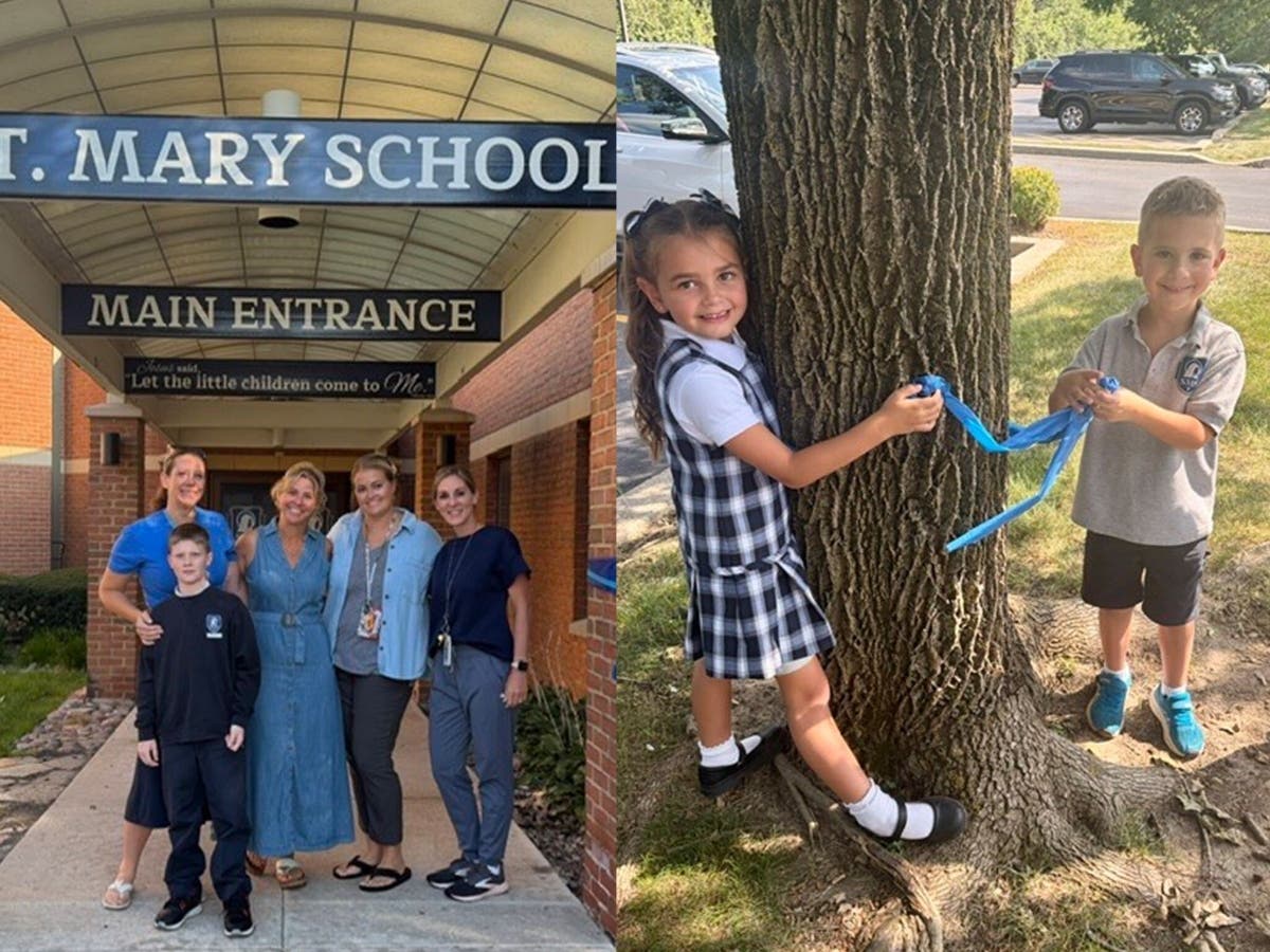St. Mary's School students and staff have adorned the campus in blue ribbons supporting a beloved kindergartener and his family. 