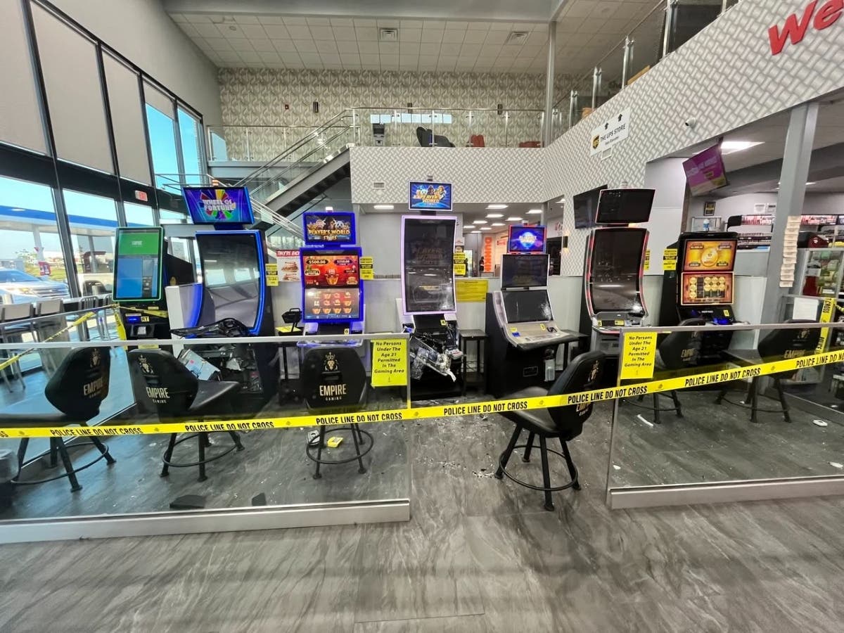 A police photo shows the damage caused in a smash-and-grab at Peotone Travel Center early Thursday. 