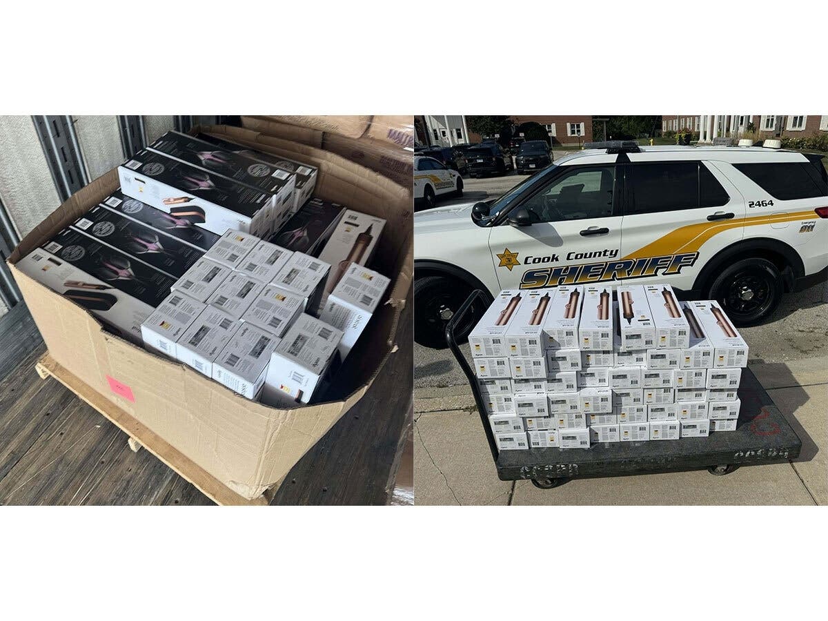 A stash of stolen Dyson hair styling tools worth $23,000 was found in an Orland Park warehouse, the Cook County Sheriff's Office said. 