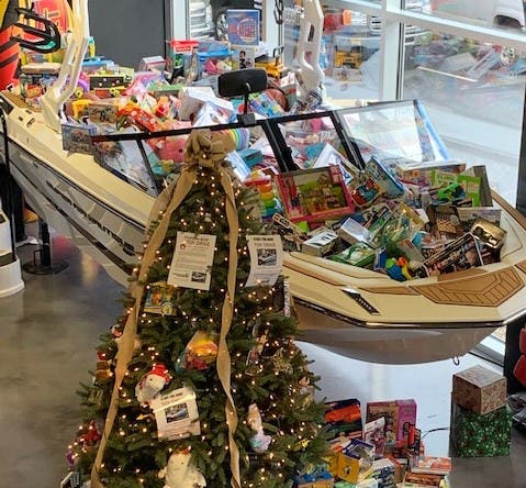 Off Shore Marine in Branchville is filling a boat with toys on behalf of Project Self-Sufficiency's Season of Hope Toy Drive.