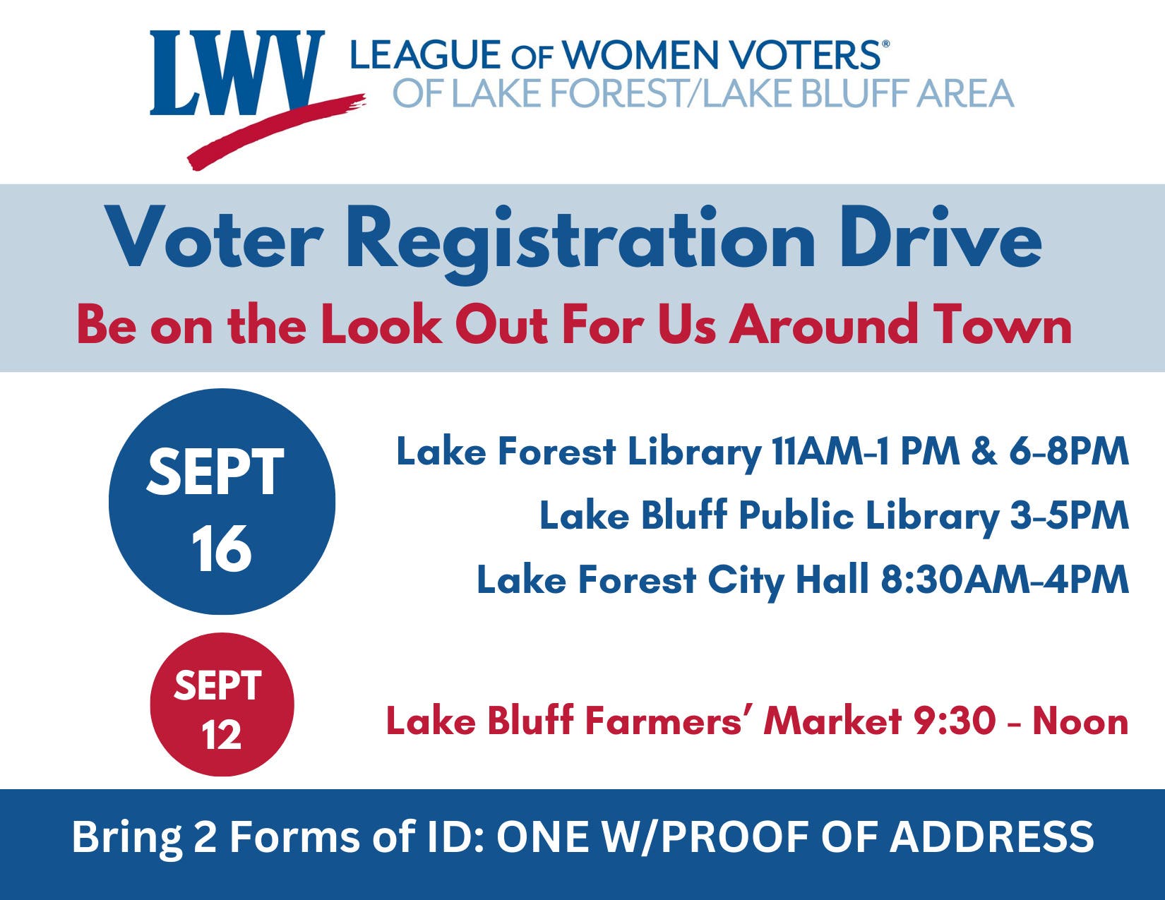 National Voter Registration Day Hosted by League of Women Voters Lake Forest/Lake Bluff Area