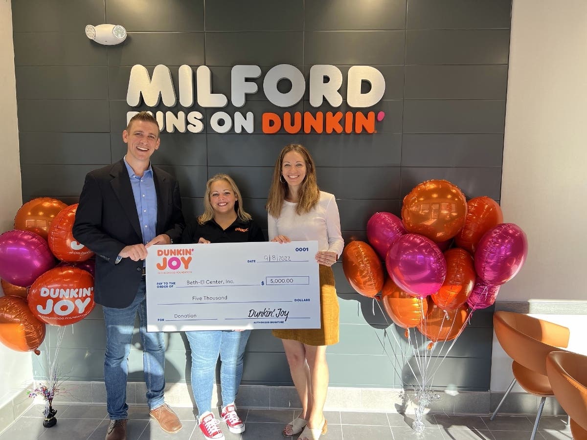 Troy Gonda, Beth-El Center Director of Development, Margaret Bagueiro, Dunkin Donuts owner and Jenn Paradis, Beth-El Center Executive Director.