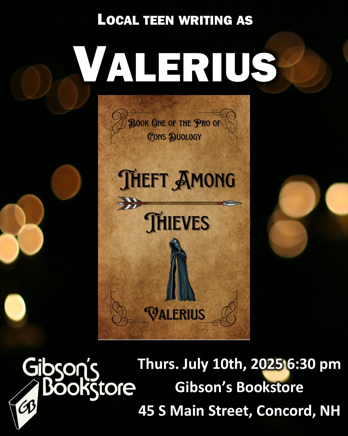 Theft Among Thieves, book signing with local teen author "Valerius"!
