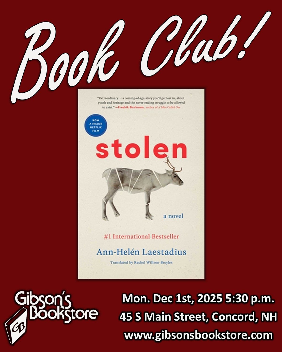 Gibson's Book Club reads Stolen, by Ann-Helén Laestadius