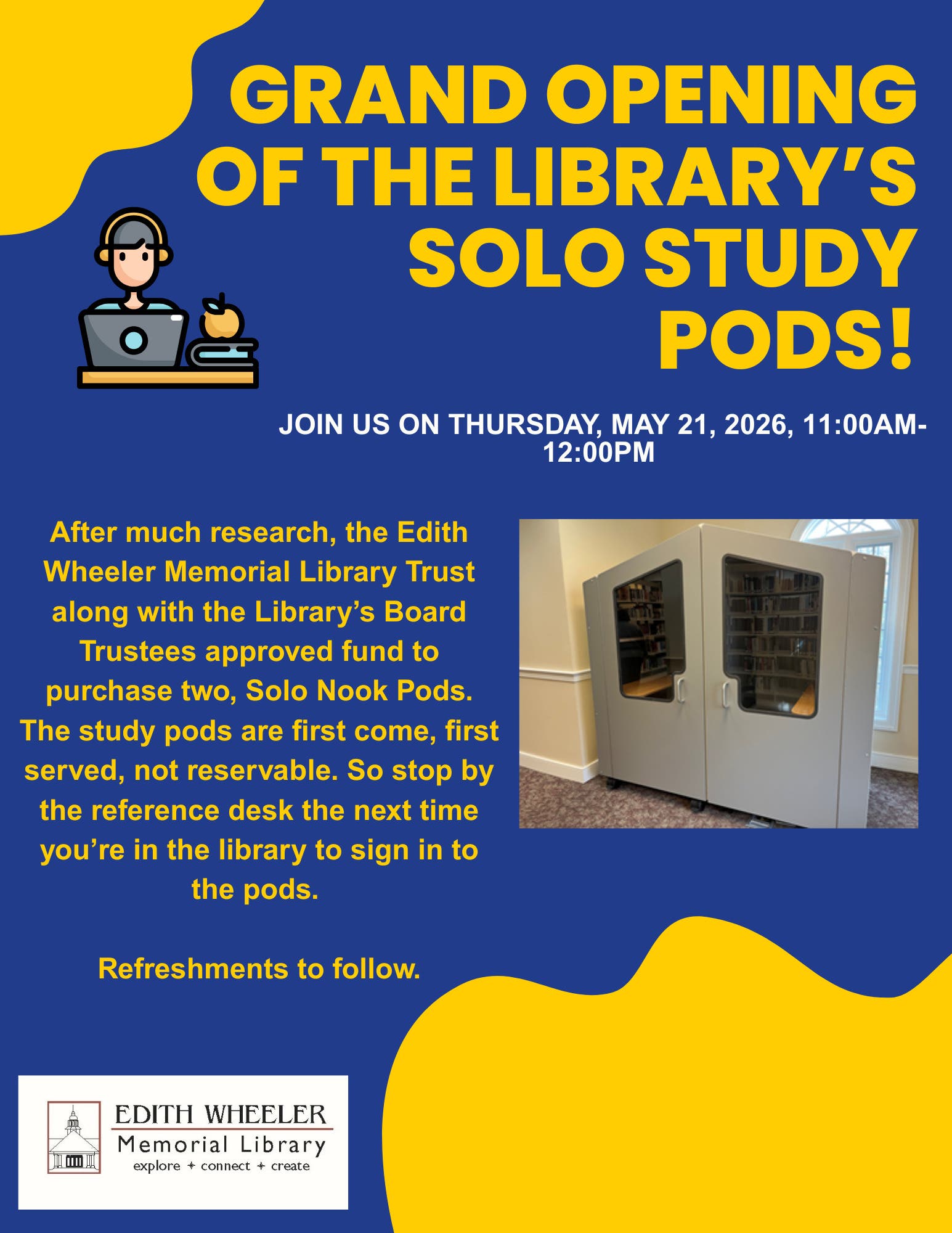 Grand Opening of the Edith Wheeler Memorial Library’s Solo Study Pods