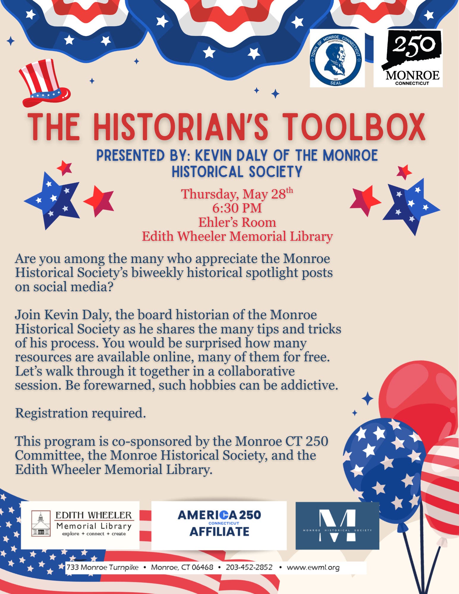 The Historian’s Toolbox presented by Kevin Daly, Monroe Historical Society