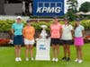 JOHNS CREEK, GA-JUNE 23: The five PGA Professionals pose for a photo with the KPMG trophy. (From L-R): Joanna Coe, Stephanie Connelly-Eiswerth, Ashley Grier, Alisa Rodriguez and Allie Knight during a practice round for the 2021 KPMG Women's Championship.