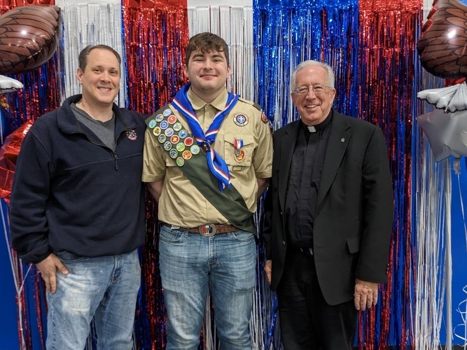 (L-R, Joseph Dunn, Christian Kush, Fr. Charles Becker)