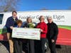 Pictured left to right outside at Food for Greater Elgin facility in Elgin are: Mike Montgomery, FFGE executive director; Betty Brown, Fideliter Club member; Pat Szpekowski; Kay Loeloff, Fideliter Club member;  Judy Hanlon, Fideliter Club president.