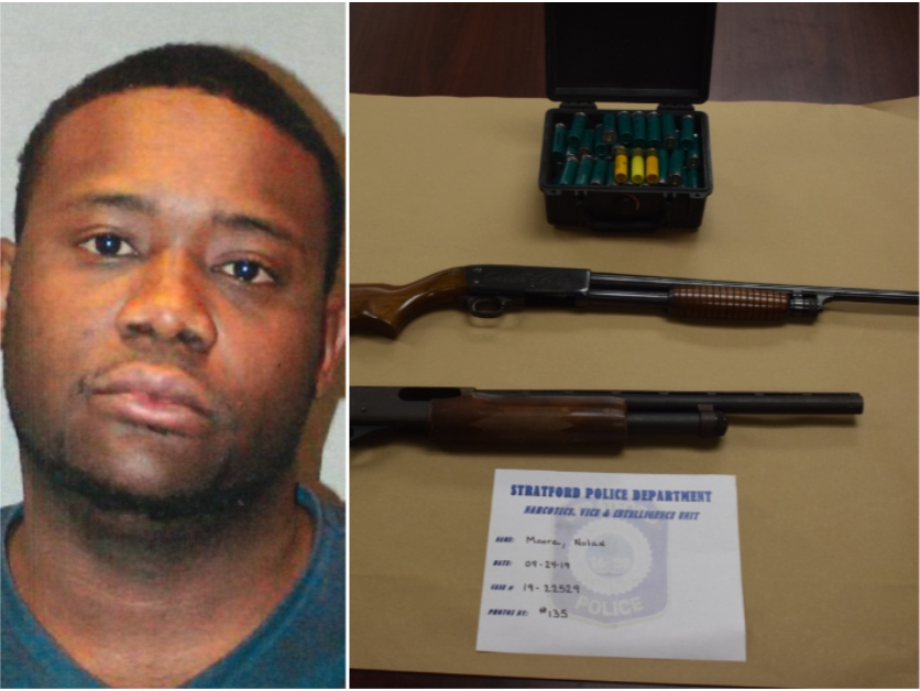 Nolan Moore (left) was charged with drug- and gun-related offenses after a search warrant was executed Tuesday.