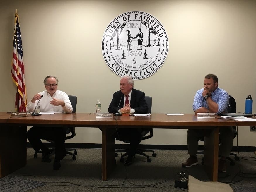 The Board of Selectmen is seen at a meeting in August, including Ed Bateson (from left), Mike Tetreau and Christopher Tymniak.