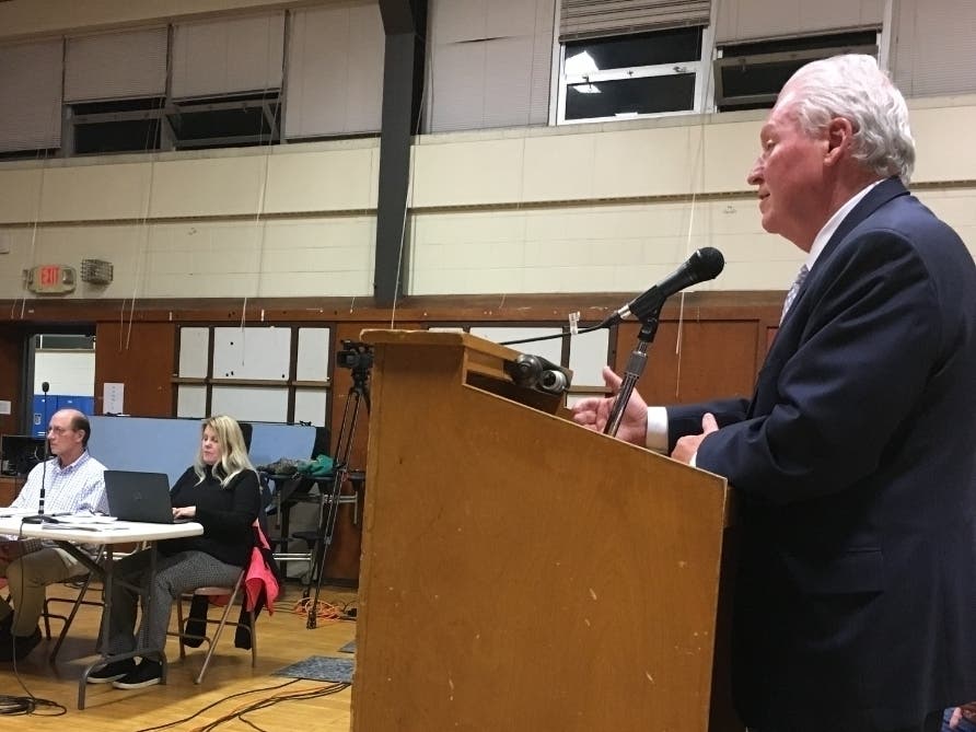 First Selectman Mike Tetreau addresses the Board of Finance on Monday.