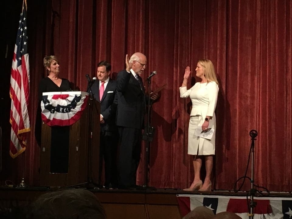 First Selectwoman Brenda Kupchick takes the oath of office Monday.