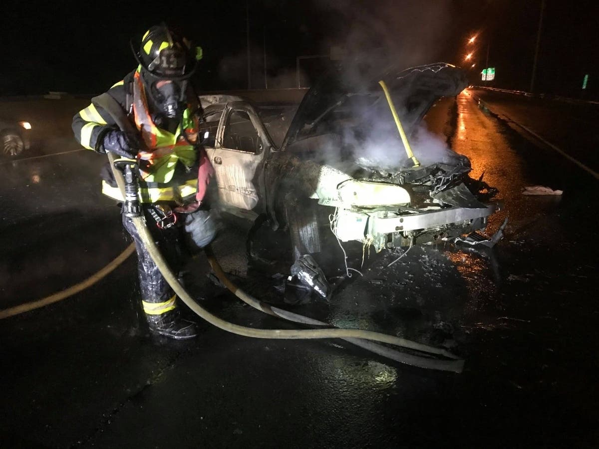 Fairfield firefighters responded to a car fire Tuesday night on Interstate 95.