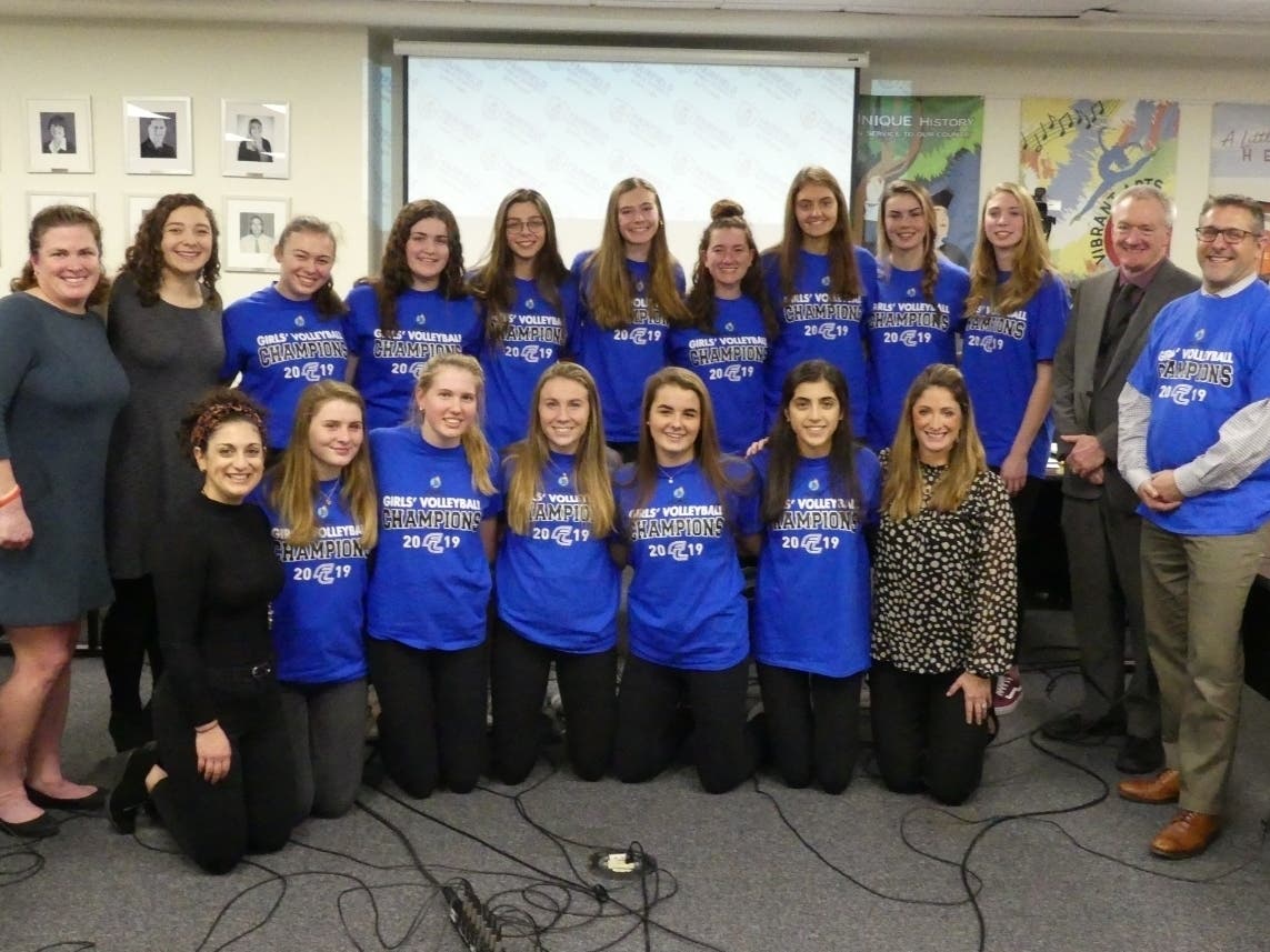 The Fairfield Ludlowe High School girls volleyball team is recognized Jan. 7 by the Board of Education for a successful season.