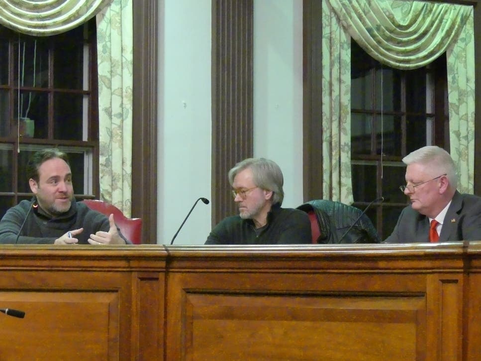 Shakespeare Property Subcommittee member Tom Evans speaks at a meeting Thursday.