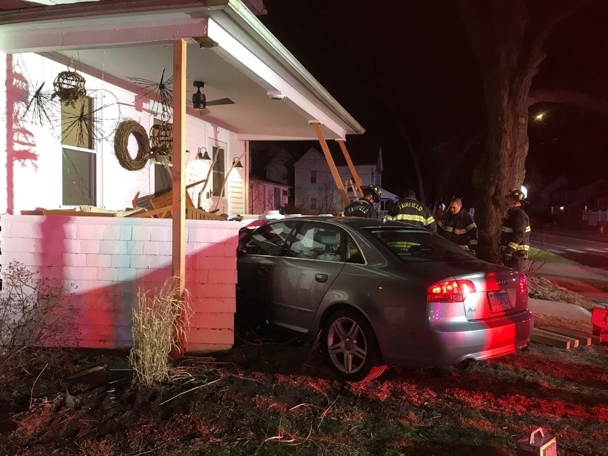 A car crashed into a porch Saturday in Fairfield.