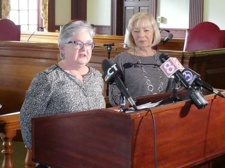 Public Health Director Andrea Boissevain, seen with Superintendent Janet Robinson, speaks at a press conference Tuesday about the new coronavirus.