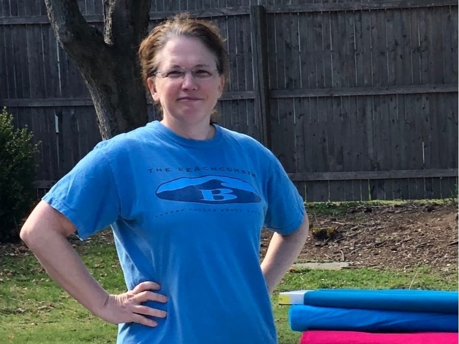 Sharon Pistilli is sewing isolation gowns and caps, among her many efforts to get equipment to those who need it.