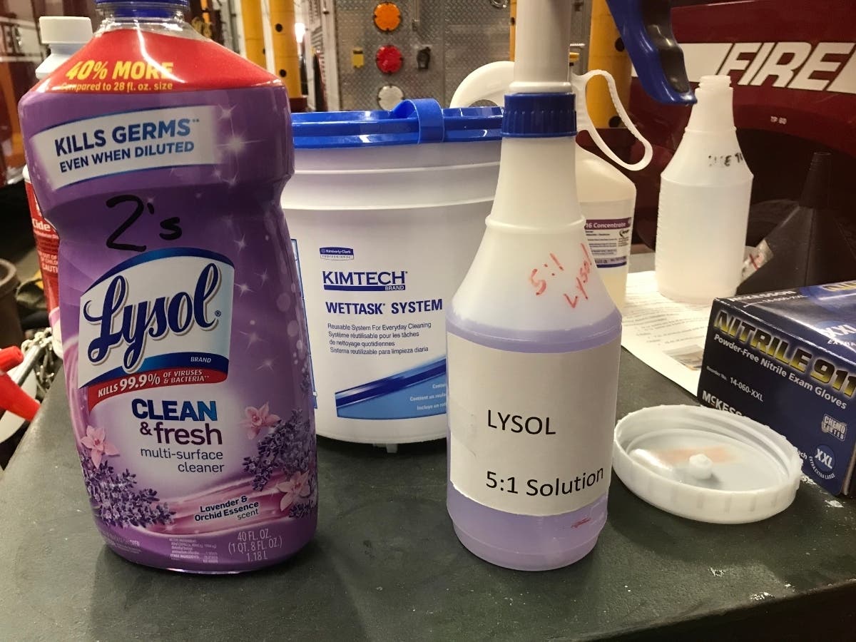 An example of a properly labeled bottle of disinfectant solution.