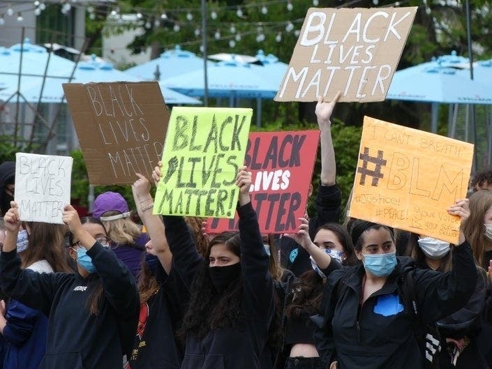 Protesters gather June 2 along Sherman Green to demonstrate against police brutality.
