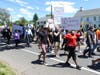 Demonstrators participate in a protest Saturday in Stratford.