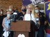 First Selectwoman Brenda Kupchick speaks at a news conference Monday in Fairfield.