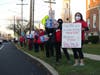 Stratford teachers demonstrate Monday on Main Street.