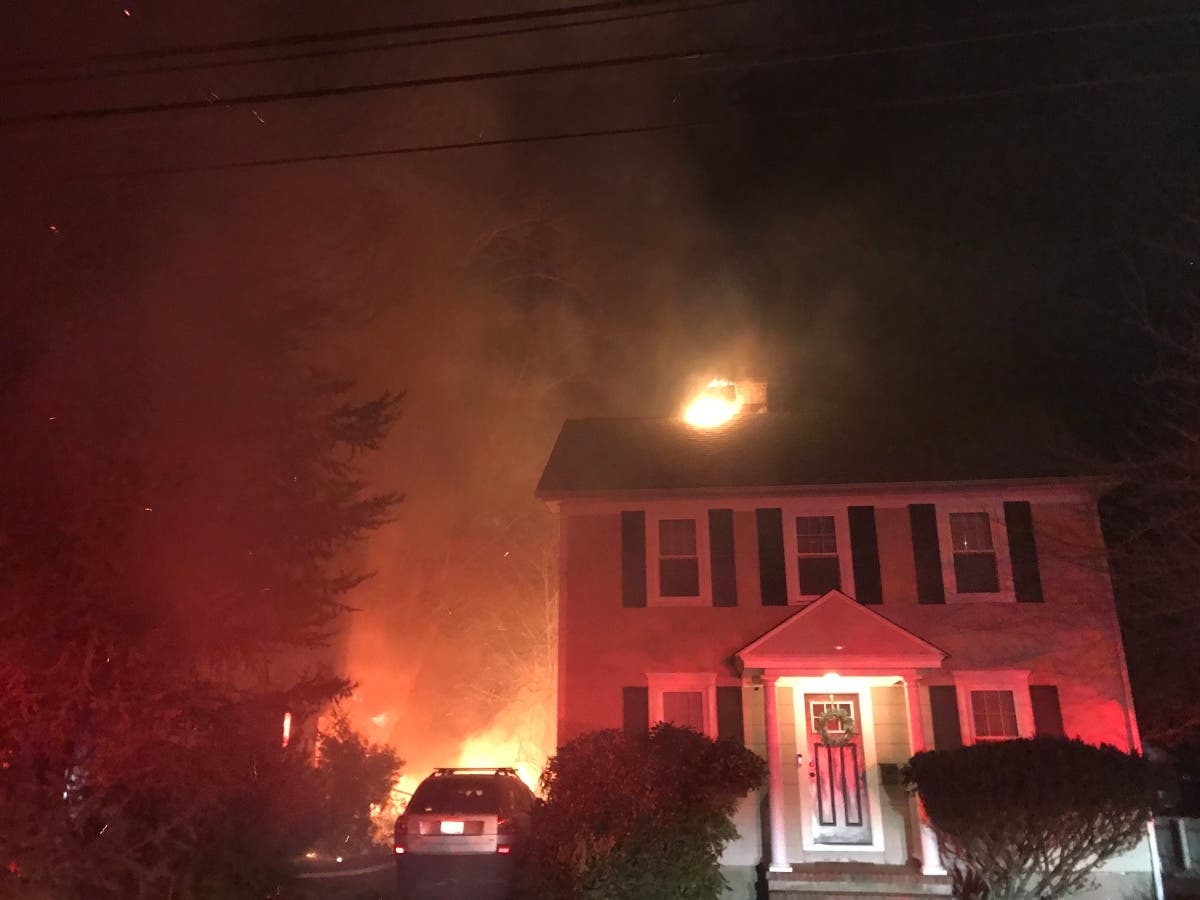 A fire burns in the 200 block of Ruane Street.