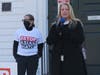 First Selectwoman Brenda Kupchick (right) and Selectwoman Nancy Lefkowitz attend a rally Saturday in Fairfield.