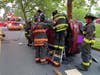 Firefighters respond to a crash outside Fairfield Warde High School.