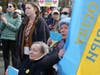 Elena Swyrydenko (right) and her sister, Alexandra Korol, attend Saturday's rally.