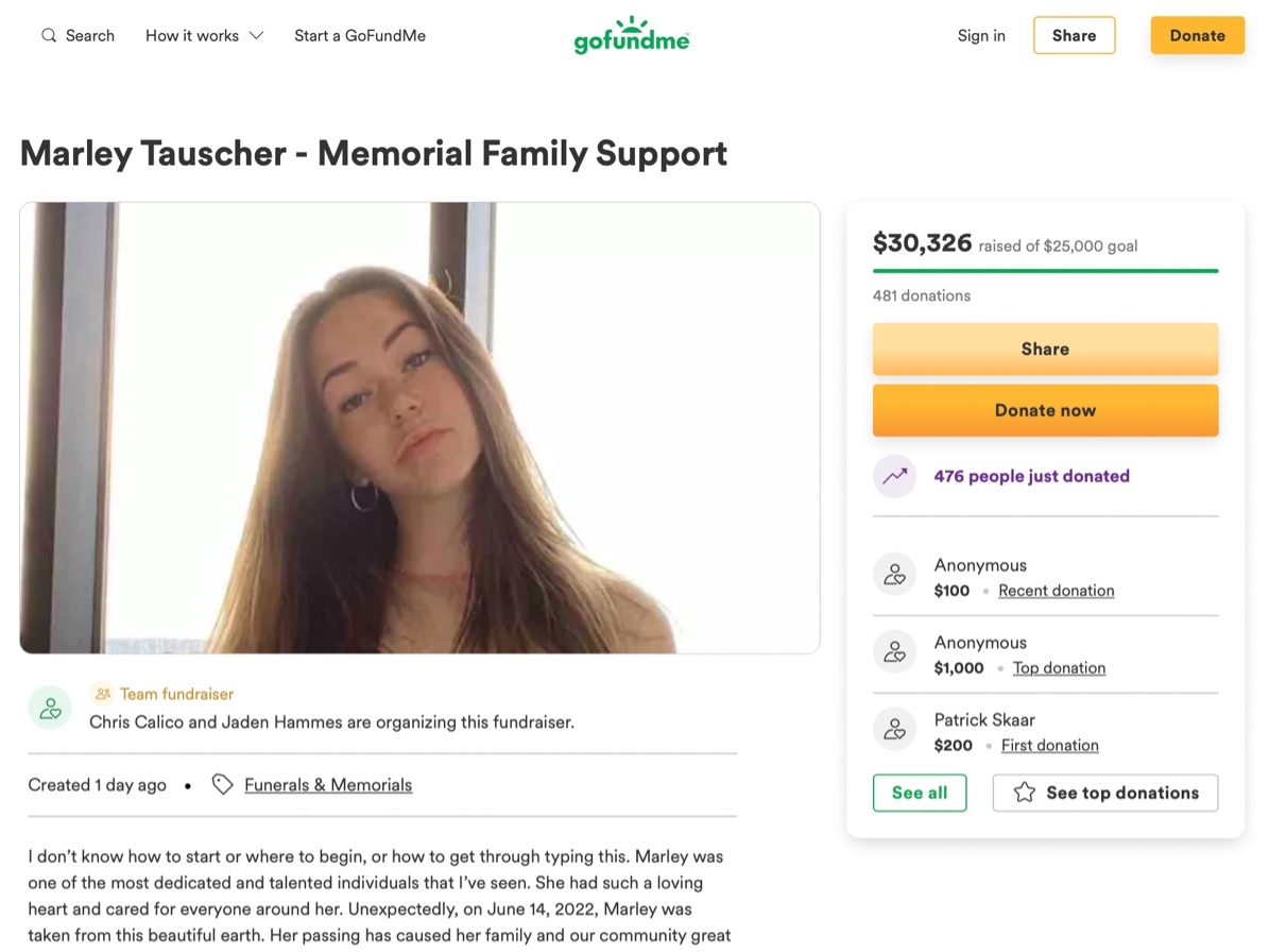 Marley Tauscher was killed in a jet ski crash, according to WKBT.