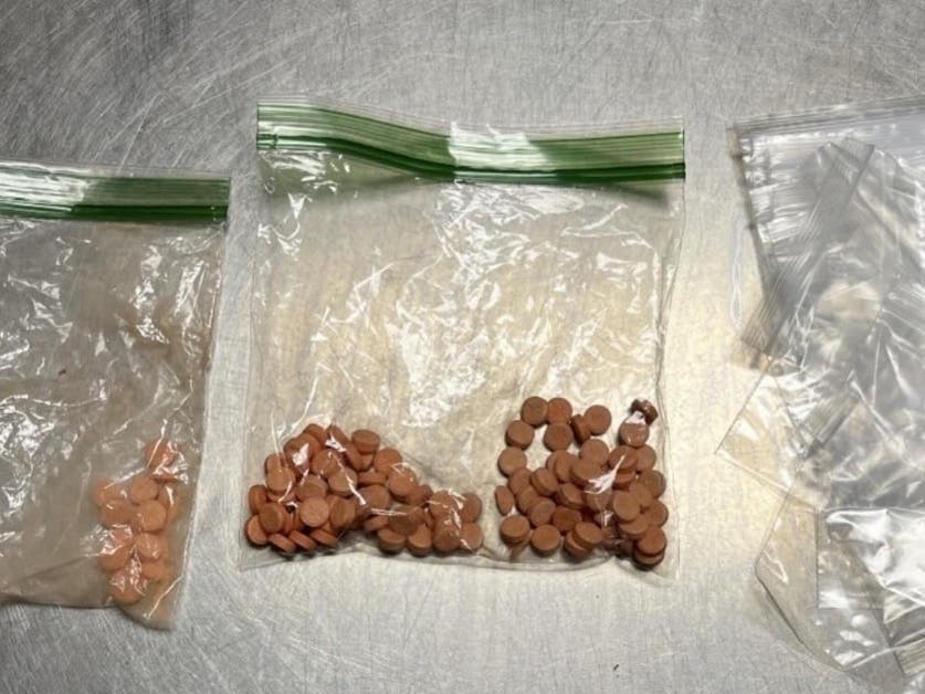 While searching the vehicle of Scott Fugere, 33, of Alamo, on Sunday, due to its having expired registration at a gas station on First Street, officers found 97 Adderall pills and sales packaging, police said, with more found in a further search.