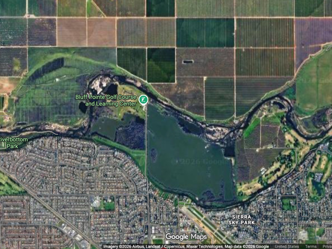 Emergency personnel responded around 1:50 p.m. to the 7300 block of North Blythe Avenue, authorities said. A fixed-wing, single-engine airplane was on fire atop the bluff of the San Joaquin River, according to the Fresno County Sheriff's Office.