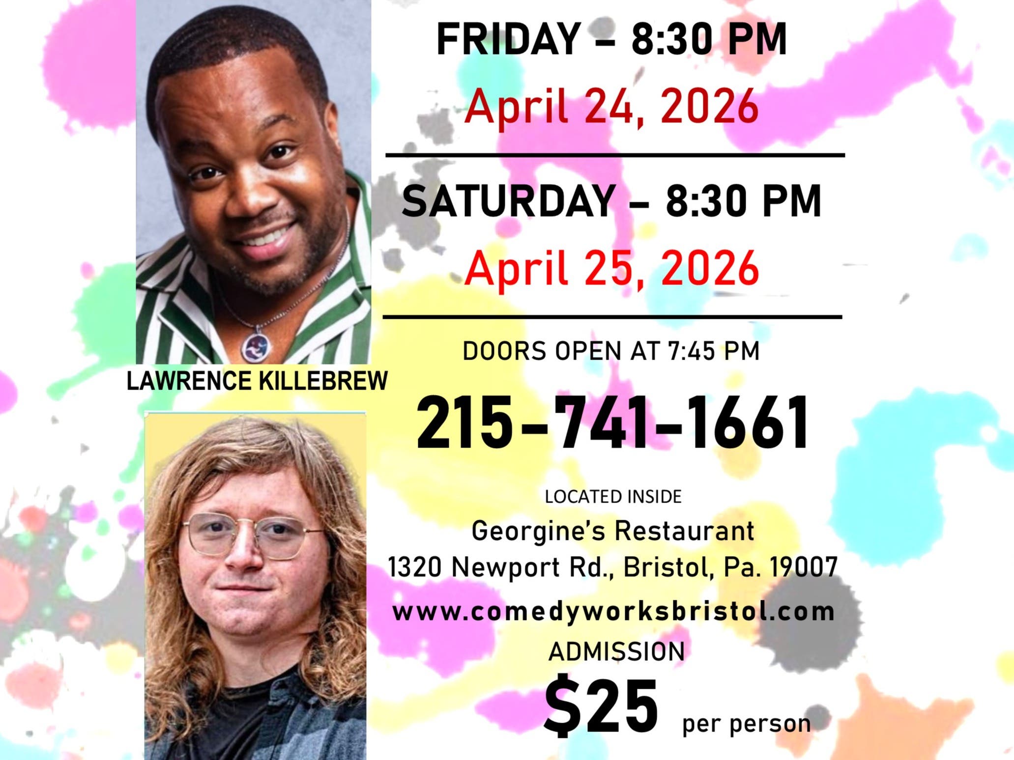 Live Comedy Shows-Friday & Saturday Night in Bristol, Pa @ 8:30 PM