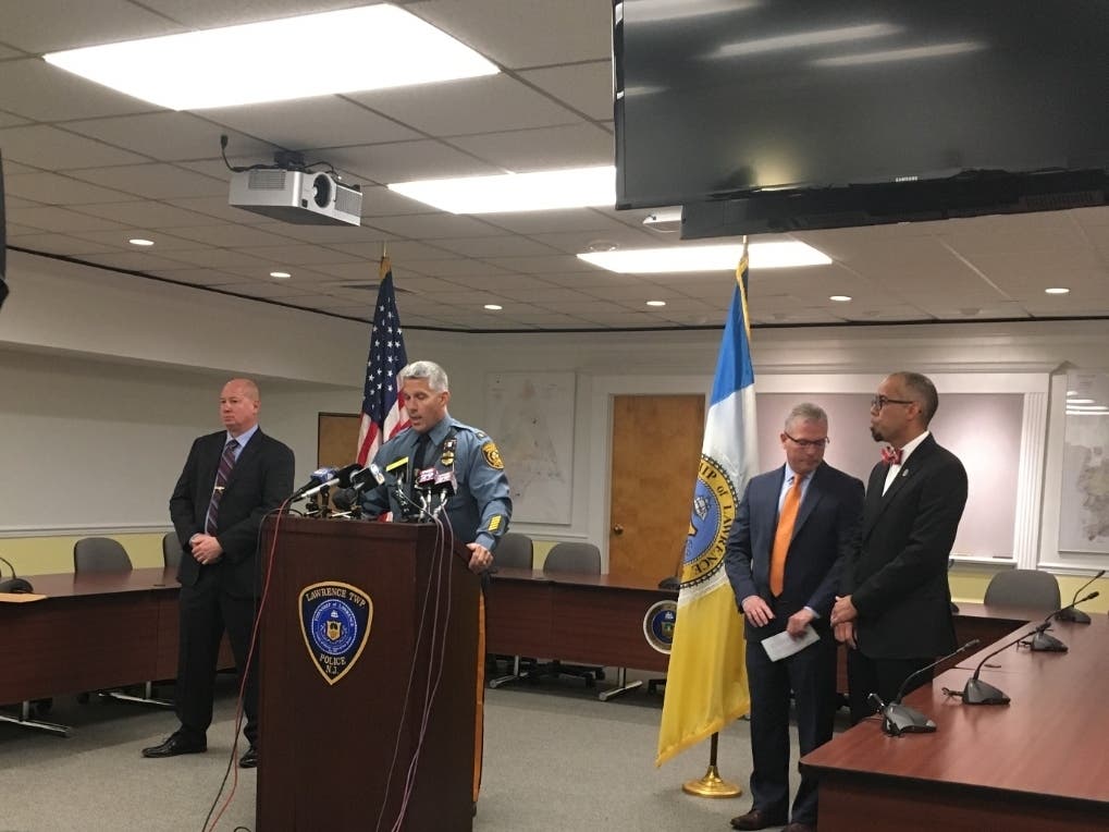 Officials speak during a press conference in Lawrence Township Tuesday morning.