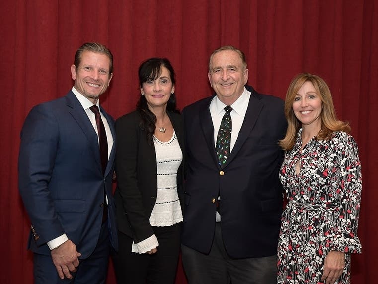 From left: Rider University Board of Trustees Chair Rob Schimek ’87, Phyllis Wasniewski, Rider assistant professor Dr. Barry Ashmen ’69, ’70 and Janet Schimek.