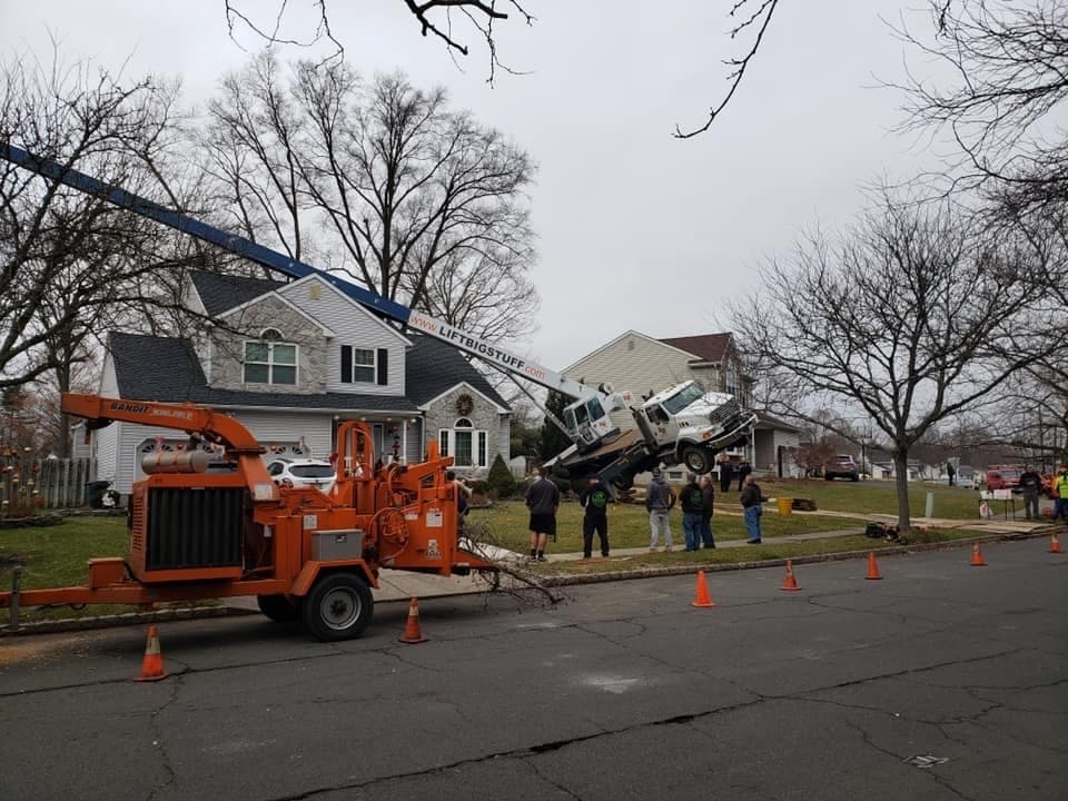 A crane has fallen into a home in Hamilton Township, police said on Friday.