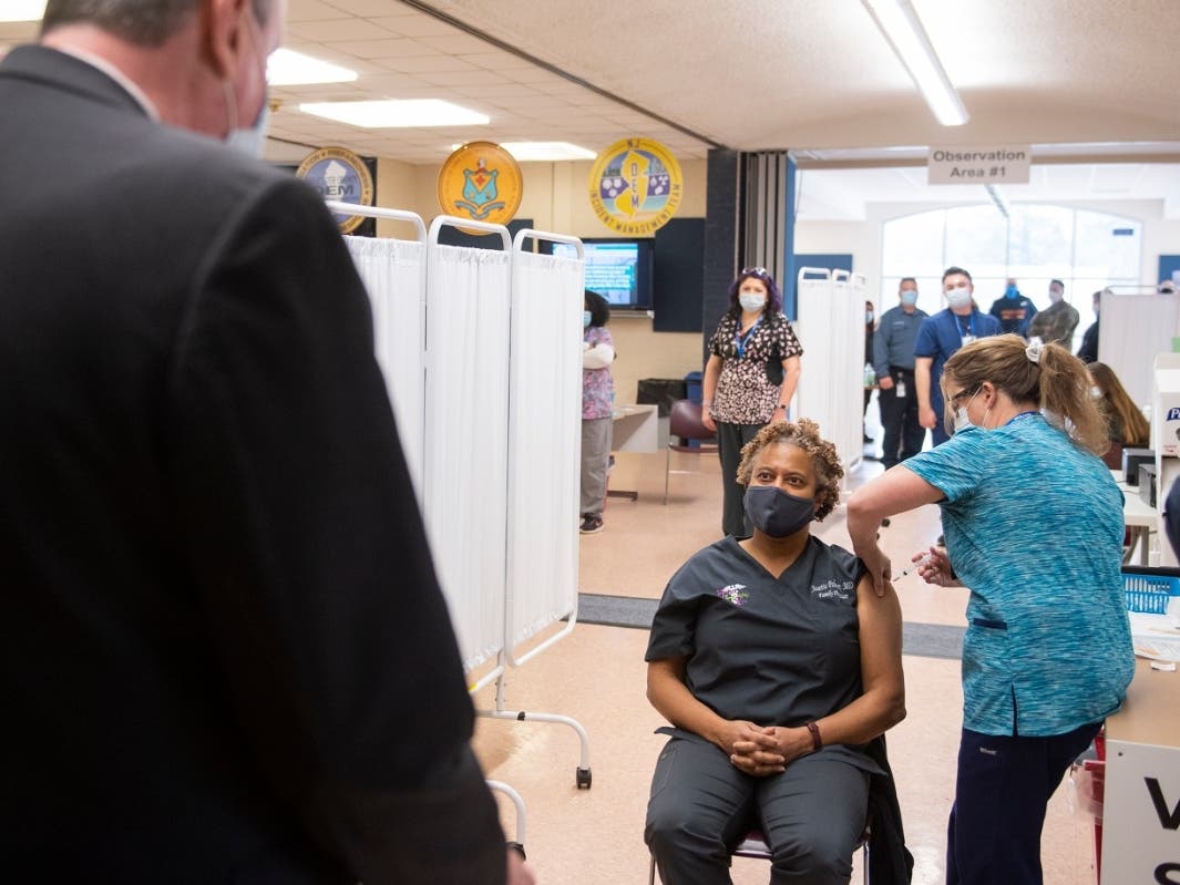  Dr. Josette Palmer, a family physician in Glassboro, was one of the first people who was vaccinated when Gloucester County's "megasite" opened on Monday.