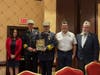 Fairfield First Selectperson with Fire personnel, Post 143 Chris DeWitt and Legion Department Commander Mike Kellett.