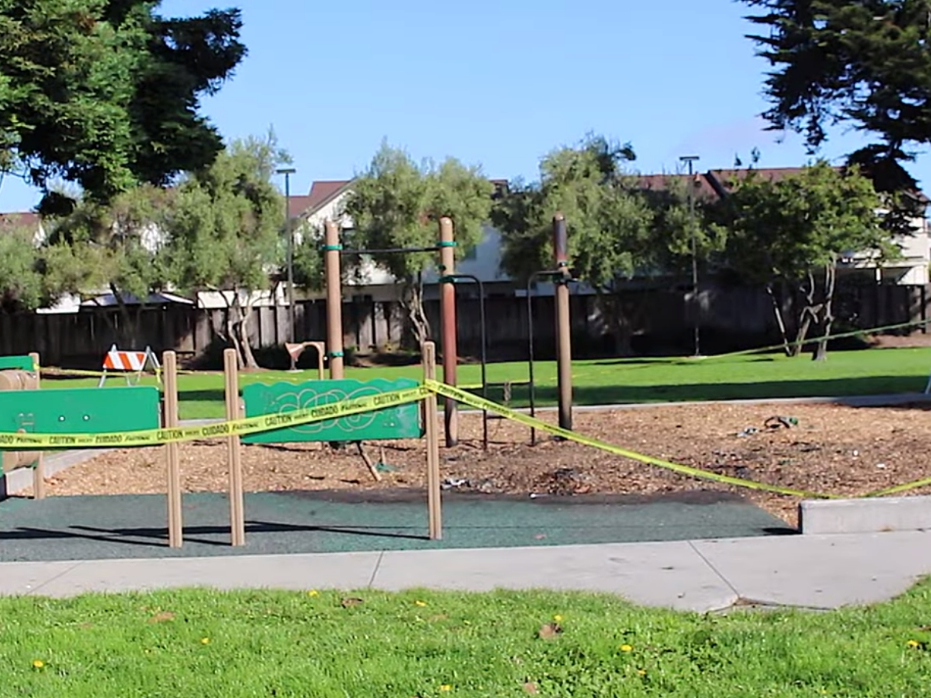 The burned playground at Muzzio Park.